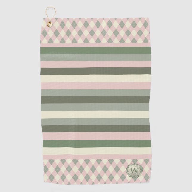 Pink and Green Monogrammed  Golf Towel (Front)