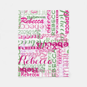 Pink and Green Name Collage Girl's Allover Print Fleece Blanket