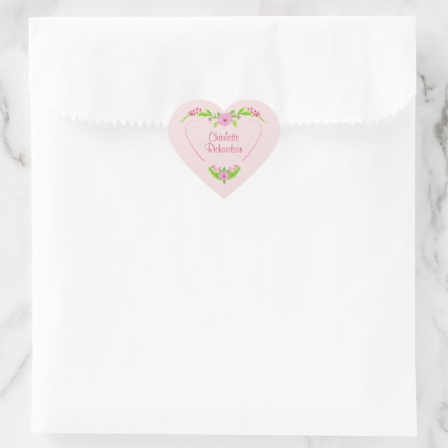 Pink and Green Nostalgic Floral Heart Sticker (Bag)