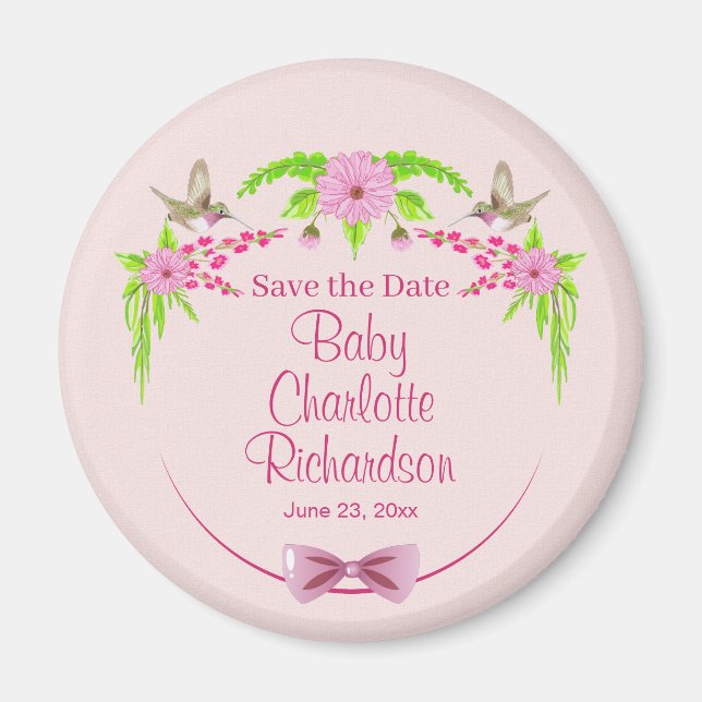 Pink and Green Nostalgic Floral Magnet (Front)