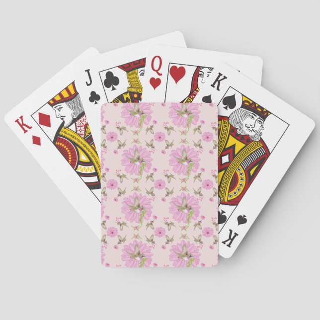 Pink and Green Nostalgic Floral Playing Cards (Back)