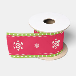 Pink and Green Ornaments and Snowflakes Ribbon Satin Ribbon