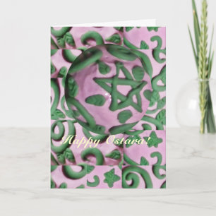 Pink and Green Ostara Spring Equinox Holiday Card