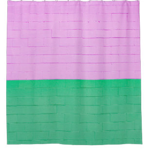 PINK AND GREEN PAINTED WALL SHOWER CURTAIN