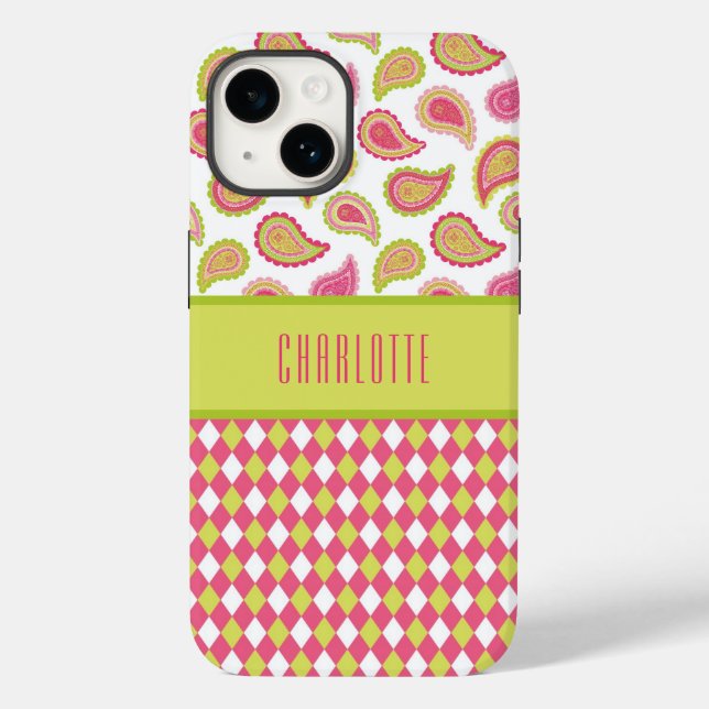 Pink and Green Paisley Argyles Phone Case (Back)