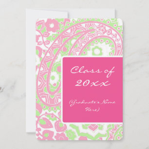 Pink and Green Paisley Graduation Party Invitation