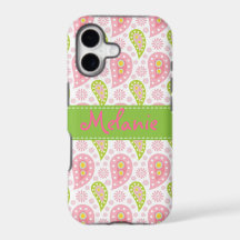 Pink and Green Paisley iPhone Monogram Custom
