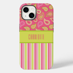 Pink and Green Paisley Stripes Phone Case