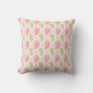 Pink and Green Paisley Throw Pillow