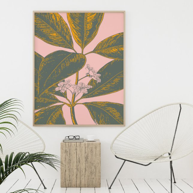 Pink and Green Palm Frond Botanical Drawing Poster (Creator Uploaded)