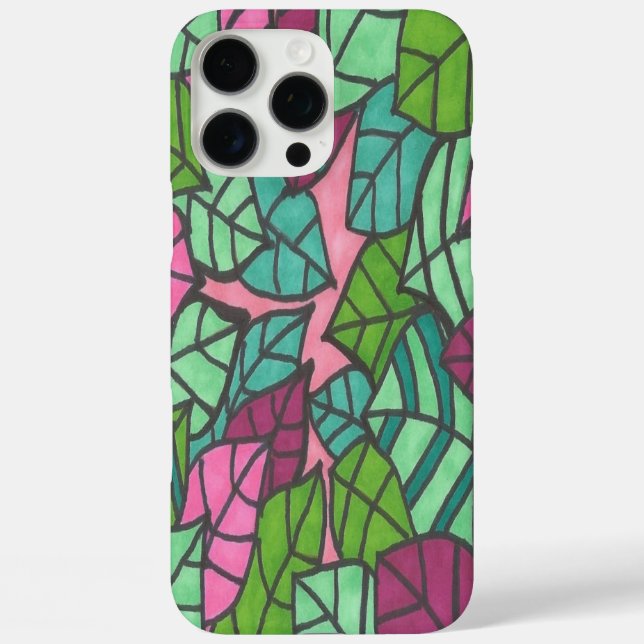 Pink and Green Palm Leaves Print Case-Mate iPhone Case (Back)