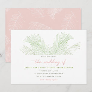 Pink and Green Palm Leaves Tropical Beach Wedding Invitation