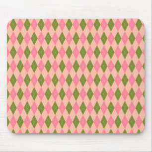 Pink and Green Pastel Argyle Plaid Pattern Mouse Pad