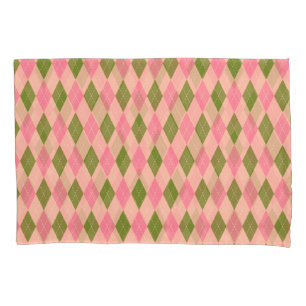 Pink and Green Pastel Argyle Plaid Pattern Pillowcase