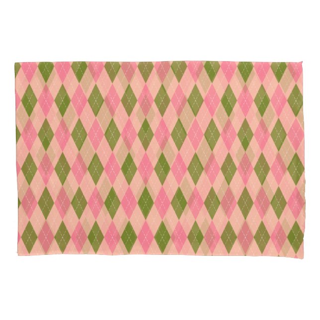 Pink and Green Pastel Argyle Plaid Pattern Pillowcase (Front)