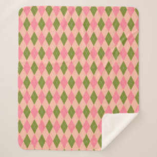 Pink and Green Pastel Argyle Plaid Pattern Sherpa Blanket