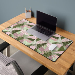 Pink and Green Patchwork-Look Desk Mat