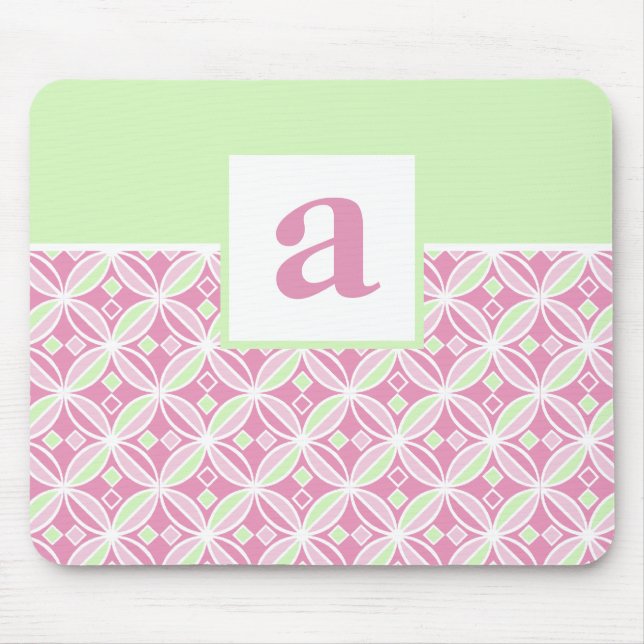 Pink and Green Pattern Monogrammed Mousepad (Front)