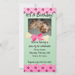 Pink and Green Paw Print Birthday Invitation