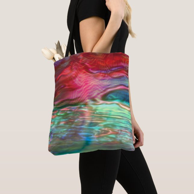 Pink and green pearly virtual texture tote bag (Close Up)