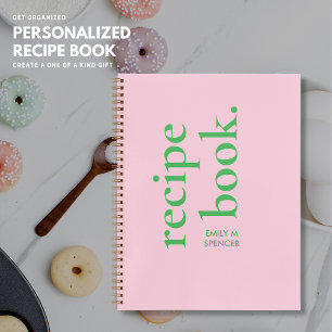 Pink and Green Personalized Modern Recipe Book