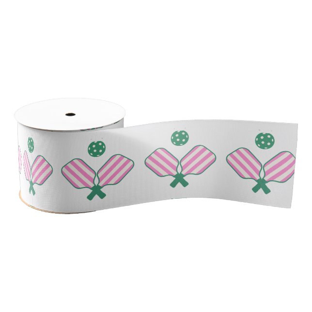 Pink and Green Pickleball Grosgrain Ribbon (Spool)