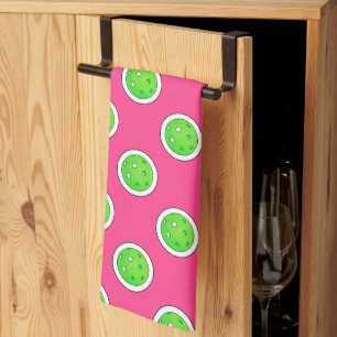 Pink and Green Pickleballs Preppy Kitchen Tea Towel
