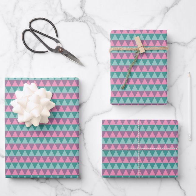 Pink and Green Pine Tree Pattern Wrapping Paper Sheet (Front)