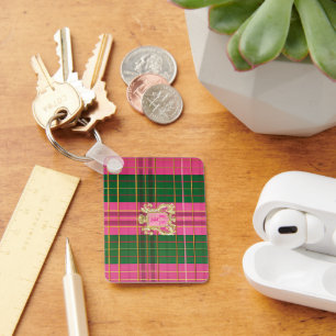 Pink and Green Plaid Monogrammed  Key Ring