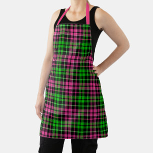 Pink and Green Plaid Tartan Black Apron
