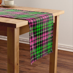 Pink and Green Plaid Tartan Black  Short Table Runner