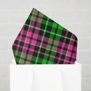 Pink and Green Plaid Tartan Black Tissue Paper