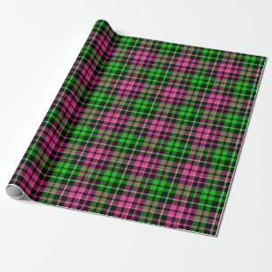 Pink and Green Plaid Tartan Black Wrapping Paper