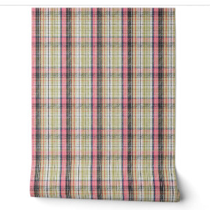 Pink and green plaid wallpaper