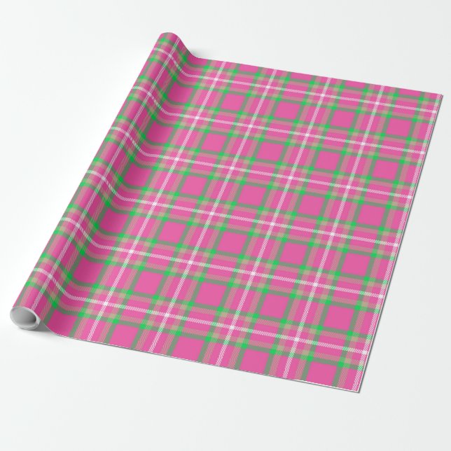 Pink and Green Plaid Wrapping Paper (Unrolled)