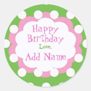 PInk and Green Polk a Dot Birthday Sticker