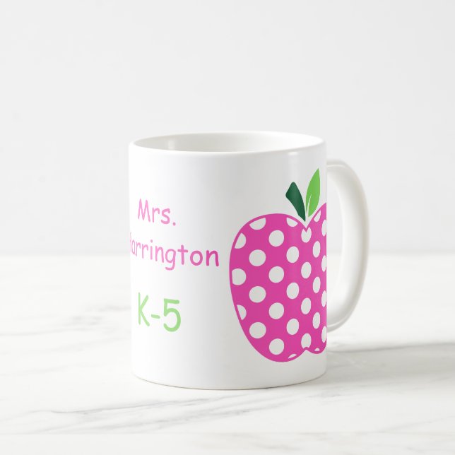 Pink and Green Polka Dot Apples Coffee Mug (Front Right)