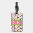 Pink and Green Polka Dot Monogram Luggage Tag