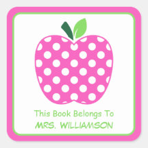 Pink and Green Polka Dot Teacher's Apple Bookplate