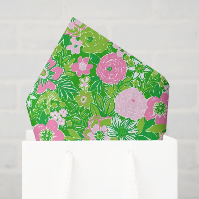 Pink and Green Preppy Palm Beach Floral Tissue Paper (Gift Bag)