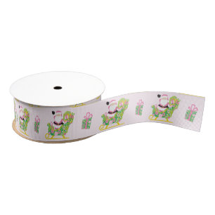 Pink and Green Preppy Palm Beach Santa Claus Grosgrain Ribbon