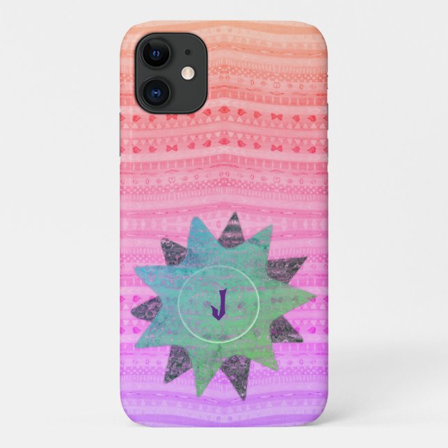 Pink and Green Pretty Hearts and Star Pattern Case-Mate iPhone Case (Back)