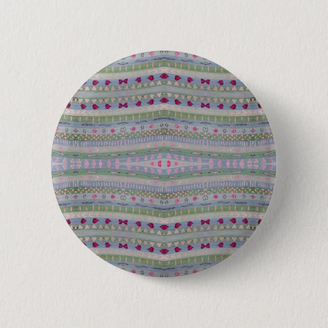 Pink and Green Pretty Hearts Pattern 6 Cm Round Badge (Front)