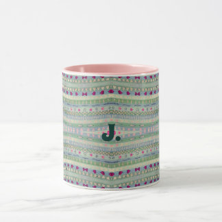Pink and Green Pretty Hearts Pattern and a letter Mug