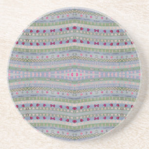 Pink and Green Pretty Hearts Pattern Coaster