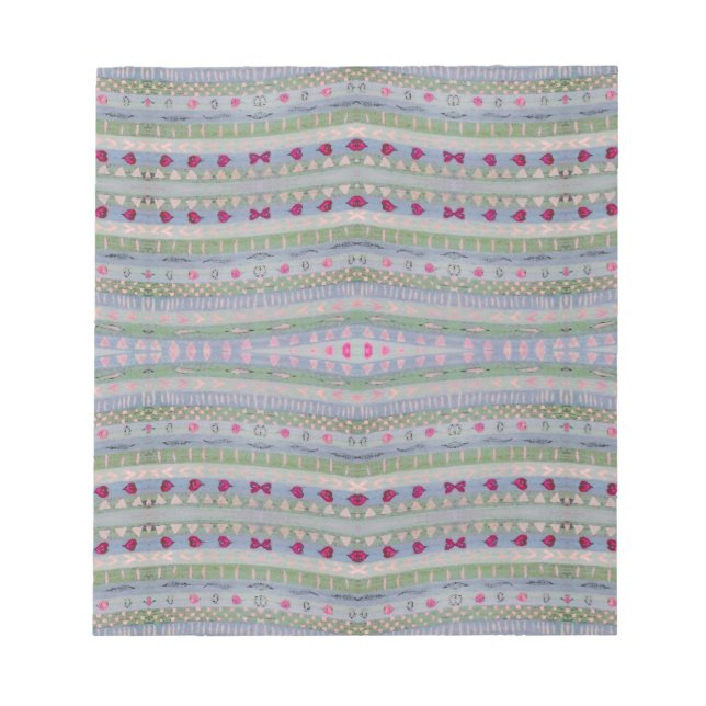 Pink and Green Pretty Hearts Pattern Notepad (Front)