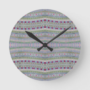 Pink and Green Pretty Hearts Pattern Round Clock