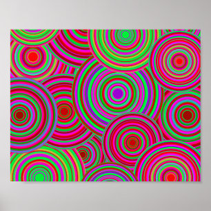 Pink and Green Retro Circles Pattern Poster