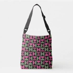 Pink and Green Retro/Mid-Century Circles Crossbody Bag