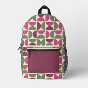 Pink and Green Retro/Mid-Century Circles Printed Backpack